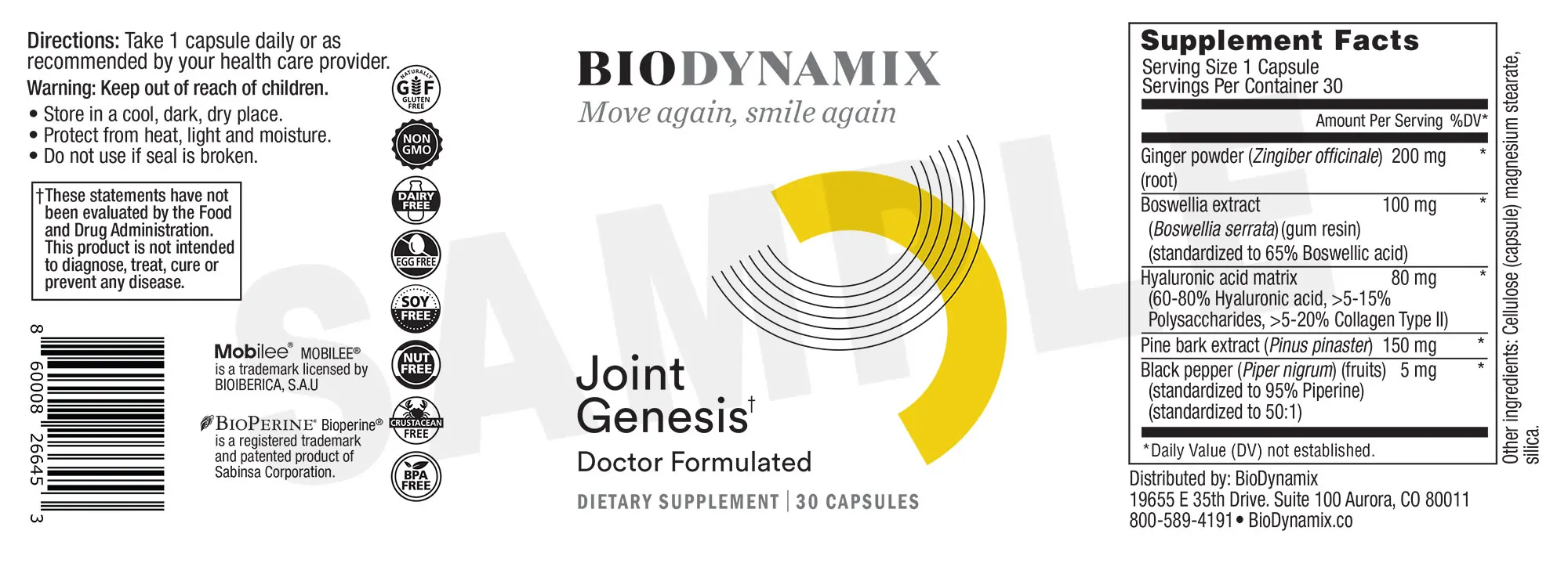 Joint Genesis Official Supplement Facts Label Ingredients